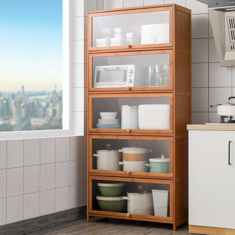 Kitchen Supplies Microwave Oven Storage Rack Floor Bamboo Multi-function with Door for Pots and Dishes Seasoning Solid Wooden Cabinet Bookshelf Kitchen Supplies Microwave Oven Storage Rack Floor Bamboo Multi-function with Door for Pots and Dishes Seasoning Solid Wooden Cabinet Bookshelf