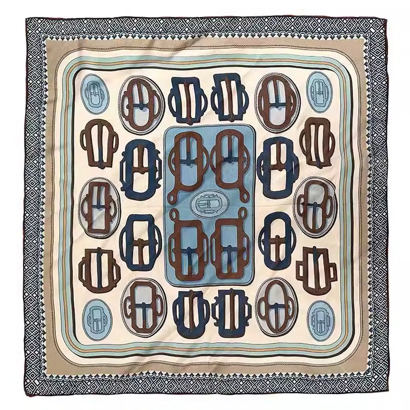 100% Mulberry Silk 65 Twill Silk Square Scarf Luxury Blue Series Women's Summer Hand-Rolled Edge Gift Scarf - Thumbnail 2