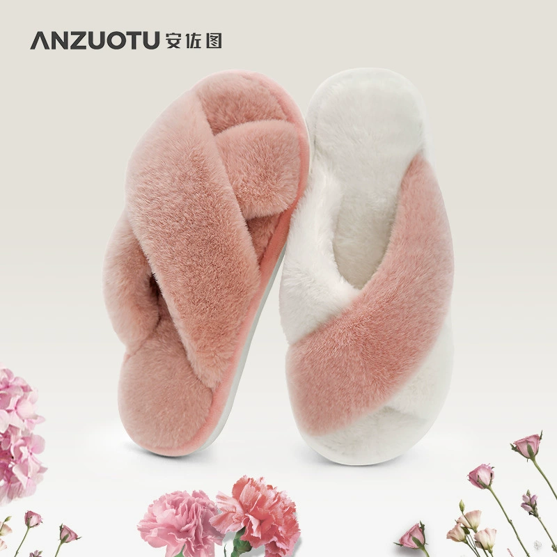 Осенне-зимние домашние тапочки для женщин, на толстой подошве, нескользящие, дышащие, плюшевые, теплые, с перекрестными завязками, в европейском и американском стиле.