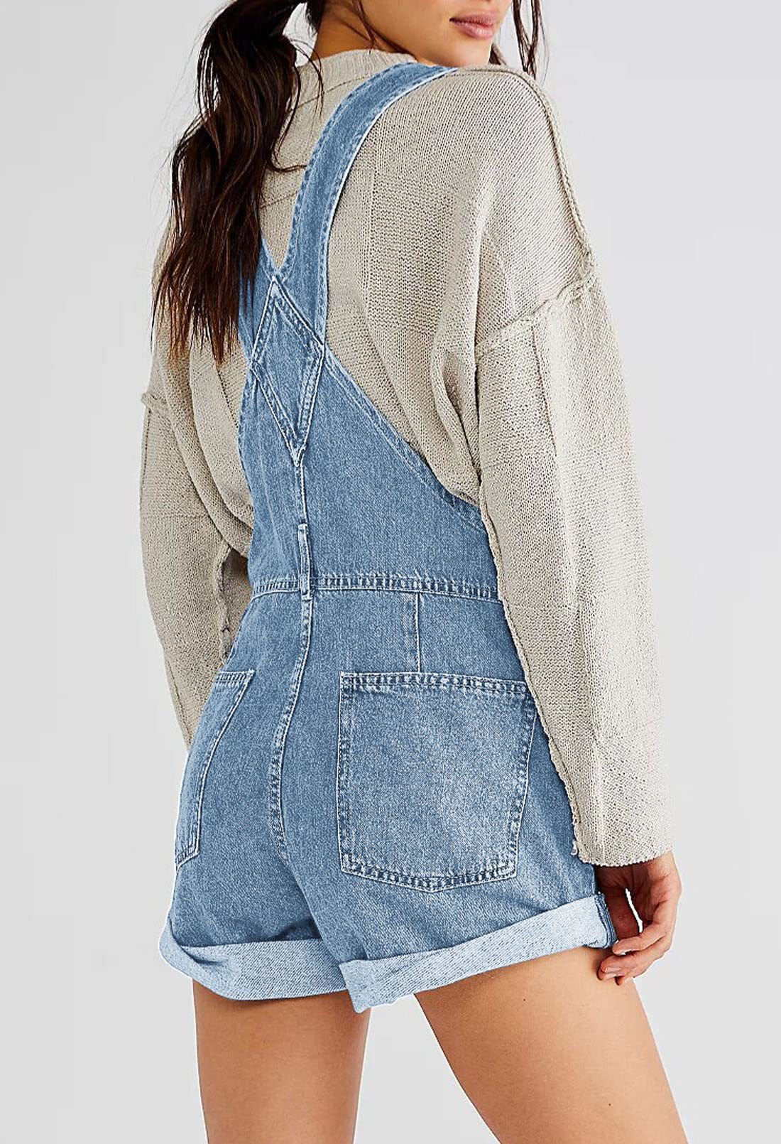 Women's Solid Colour Loose Fit Denim Overalls Casual Cotton Jeans_voghion.com
