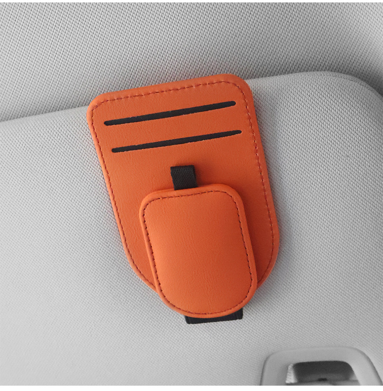 Car-Mounted Glasses Clip, Pvc Leather Glasses Holder, Multi-Functional Storage for Receipts and Documents, Car Sun Visor Sunglasses Clip