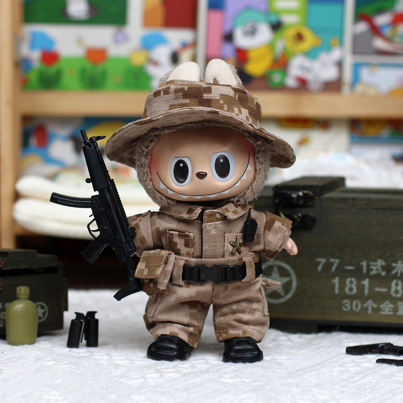 Baby Clothes Only] First/Third Generation Labubu Doll Clothes Seal Army Camouflage Suit Heart-Warming Macaron