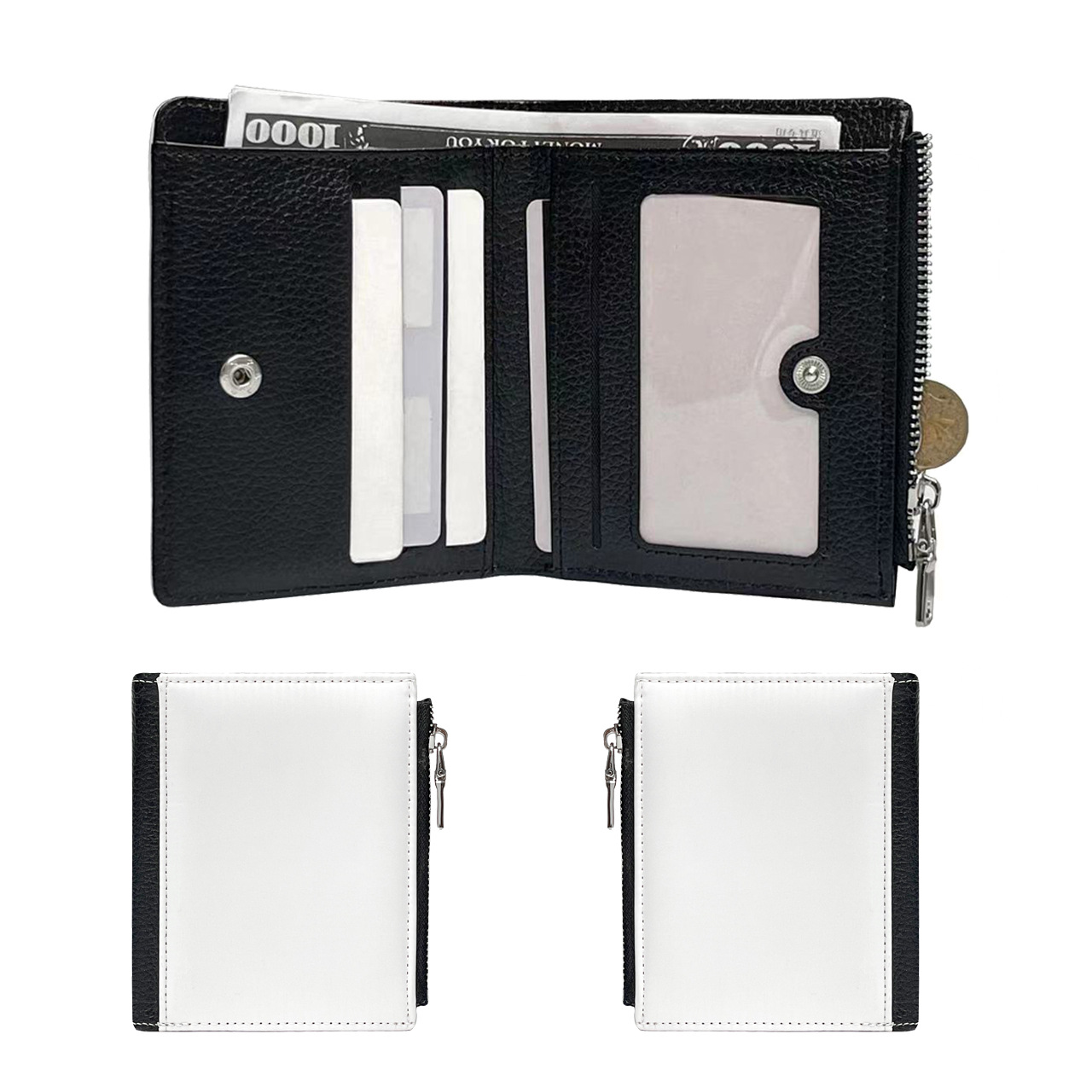 Transfronterizos transferencia en caliente sublimación en caliente cartera de hombre en blanco bolsa de gran capacidad bolsa de certificados bolsa de cambio cremallera en stock