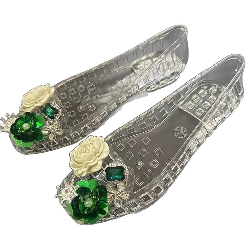 Sandalias de Gelatina con Flores PVC Secado Rápido Transpirable