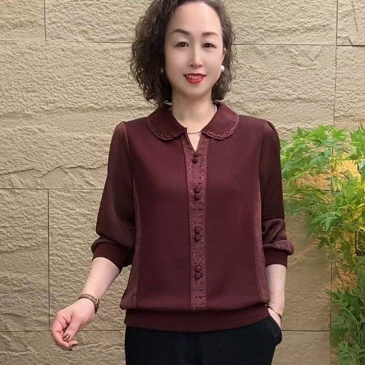 Dropshipping 2026 Spring New Style Lace Doll Collar Patchwork Long-Sleeve T-Shirt Loose Single-Breasted Mom Fashion Women's Clothing