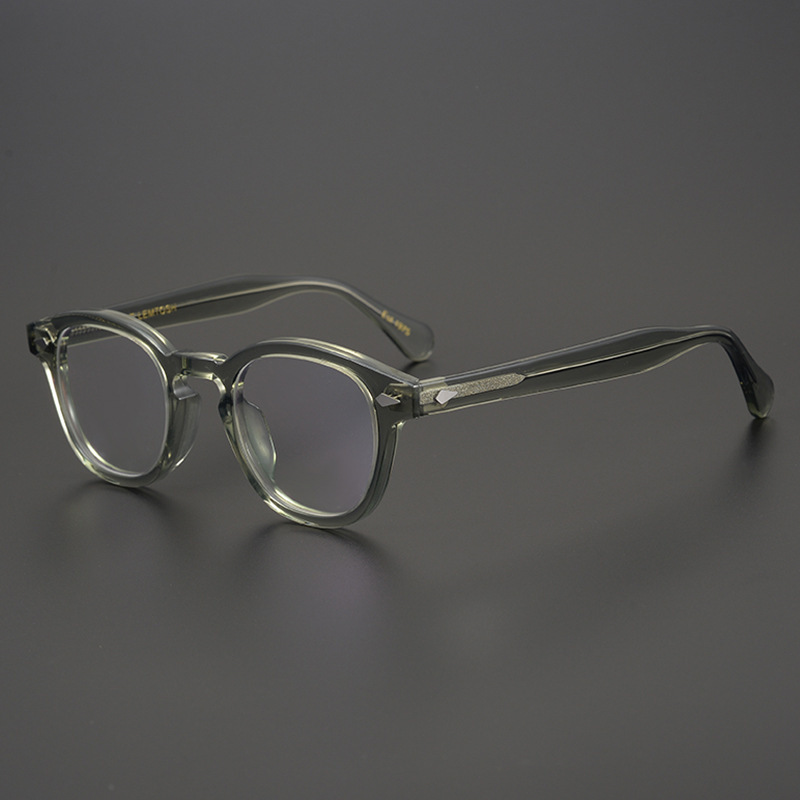 美国手工眼镜框男 板材余文乐同款近视镜复古圆形灰绿色眼镜架女
