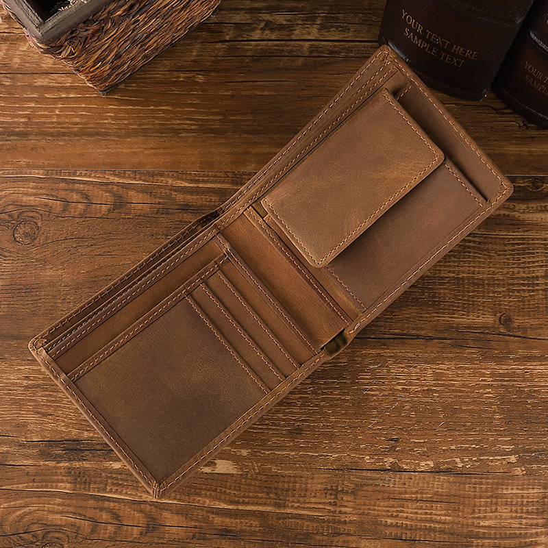 Anti-Magnetic Genuine Leather Men's Wallet, Yellow Cow Crazy Horse Leather, Multi-Card Slot Wallet, Foreign Trade Horizontal Style Leather Wallet, Factory Wholesale