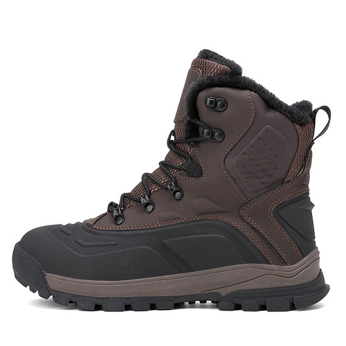 Winter European and American fashionable high-top hiking boots, men's outdoor leather waterproof cotton shoes, large size, high-quality snow boots