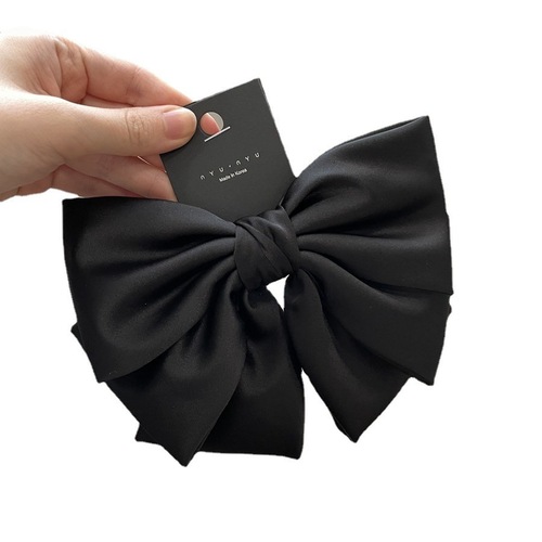 Korean high-end satin bow hairpin large elegant small fragrance spring clip temperament commuting hairpin hair accessory