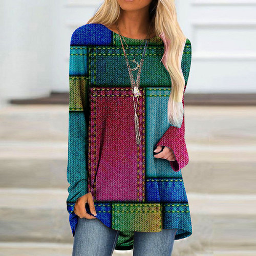 Women's Graphic Mesh Patchwork 3D Print Front-Back Asymmetrical Medium-Sleeve Casual T-Shirt