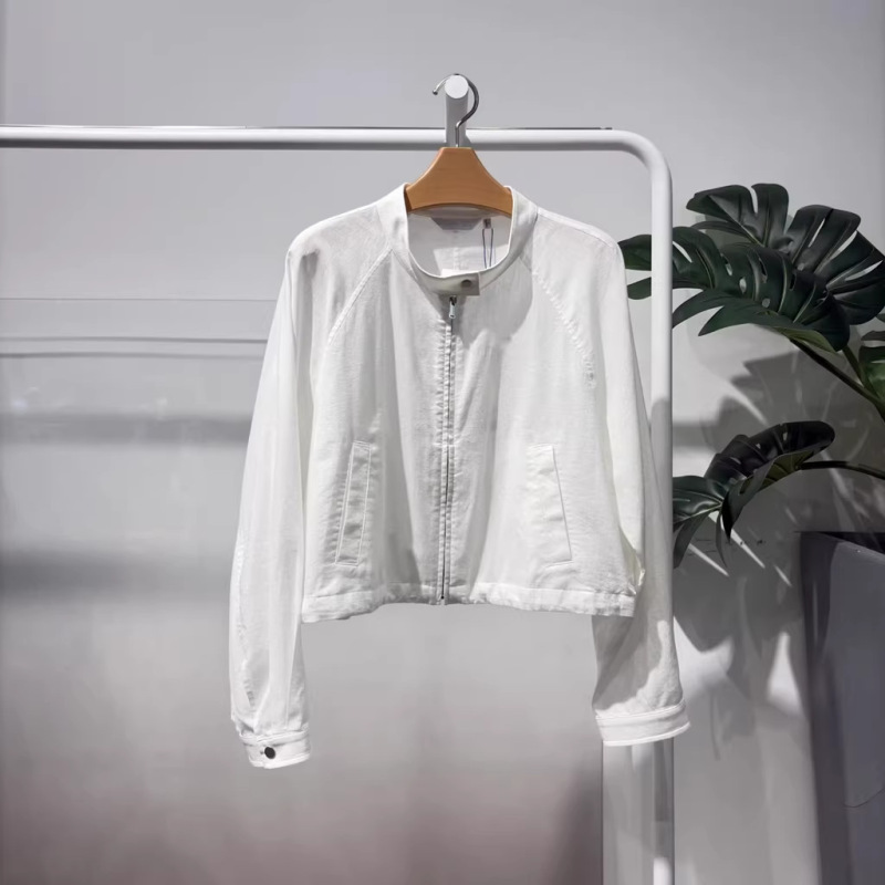 M**Meng Women's Clothing 26 Spring Style White Linen Casual Short Jacket Zipper Stand Collar Versatile Jacket 4H4112631