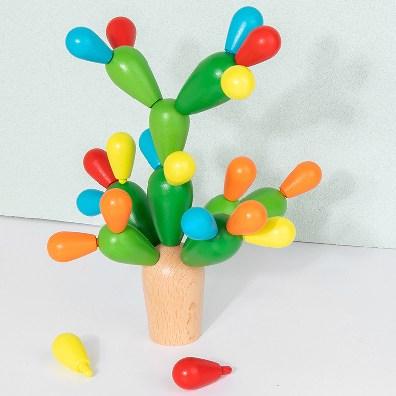 3-6 años de edad árbol de cactus de madera bola de equilibrio para niños mosaico de madera bloques de construcción rompecabezas de bricolaje cactus creativo Montessori