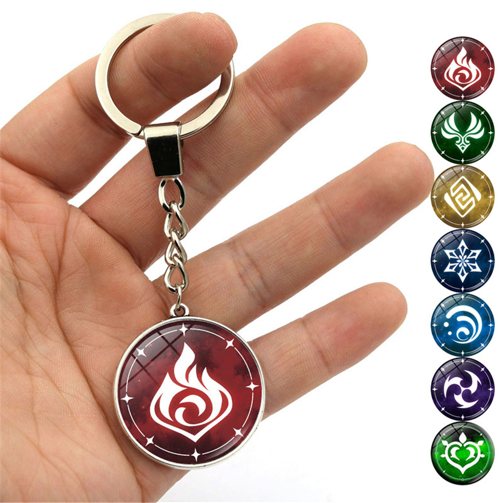 原神周邊鑰匙扣挂件雙面圖案神之眼元素之力挂飾金屬鑰匙鏈小禮物