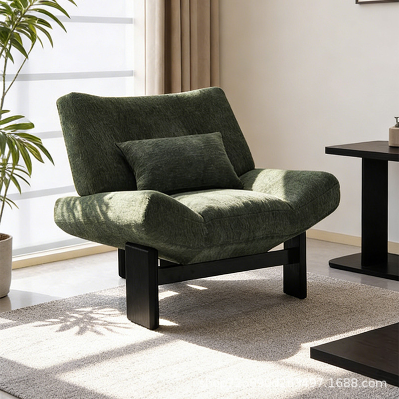 Single Sofa Lazy Living Room Balcony Leisure Chair Mid-Century Style Cotton and Linen Single Sofa Chair Living Room Designer Single Chair