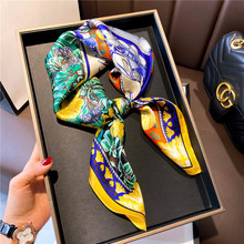 复古腰果花百搭真丝丝女巾春秋围巾清新气质款冬季桑蚕丝方巾披肩