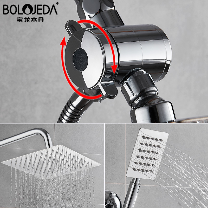 Export traje de ducha de América del Norte de tres funciones 8 pulgadas boquilla redonda cuadrada 304 de acero inoxidable boquilla de ducha presurizada