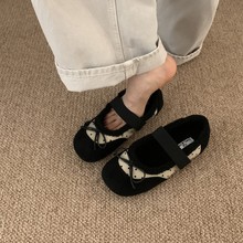 圆头浅口温柔蝴蝶结芭蕾舞平底单鞋女复古2025毛呢晚晚玛丽珍鞋
