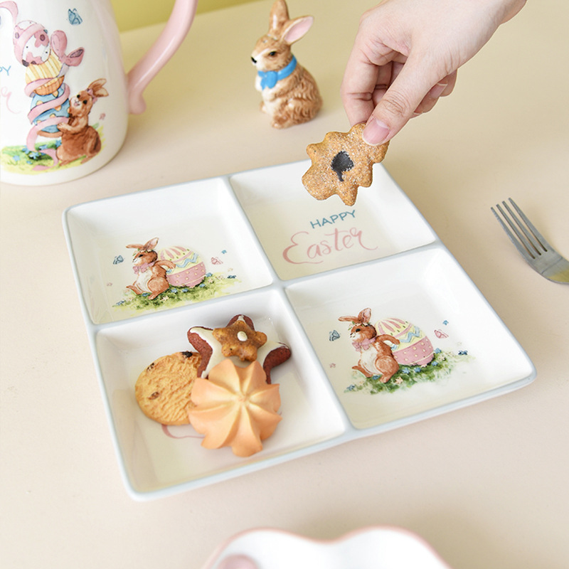 Cerámica de Pascua dibujos animados conejo encantador platos caseros cuatro platos caseros nuevos productos de preventa