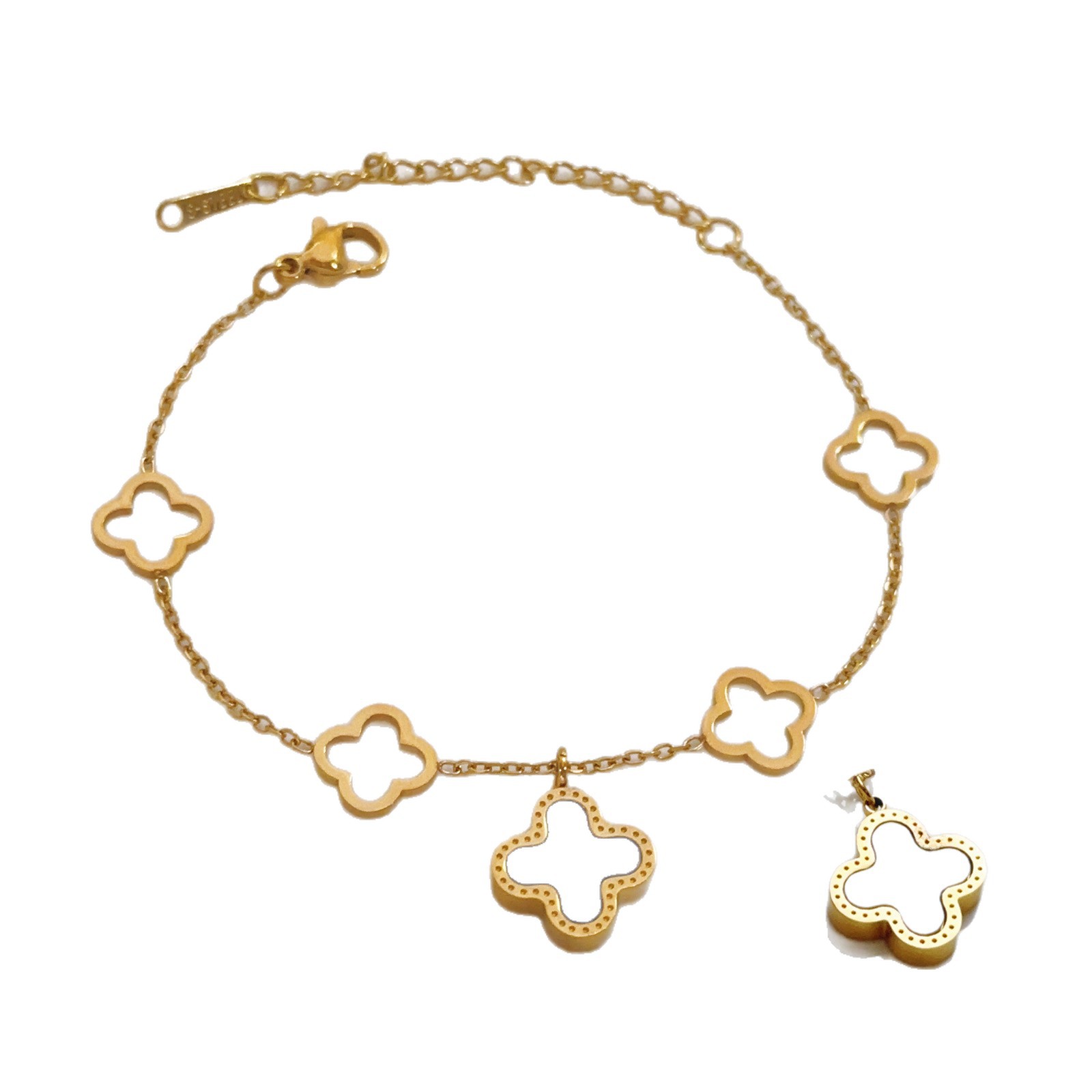 Cuatro hojas de hierba no se desvanecen pulsera de alta versión lujosa ligera en blanco y negro de doble cara oro lujosa joyería lujosa transfronteriza alta sensación conjunto