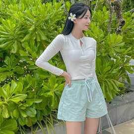泳衣女2026新款韩国ins分体长袖防晒保守遮肚显瘦度假温泉冲浪衣