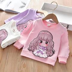 Girls' Spring and Autumn Sweatshirt 2023 New Children's Clothing Children's Stylish Xinjiang Cotton Long-Sleeve Baby Top Crew Neck Sweatshirt