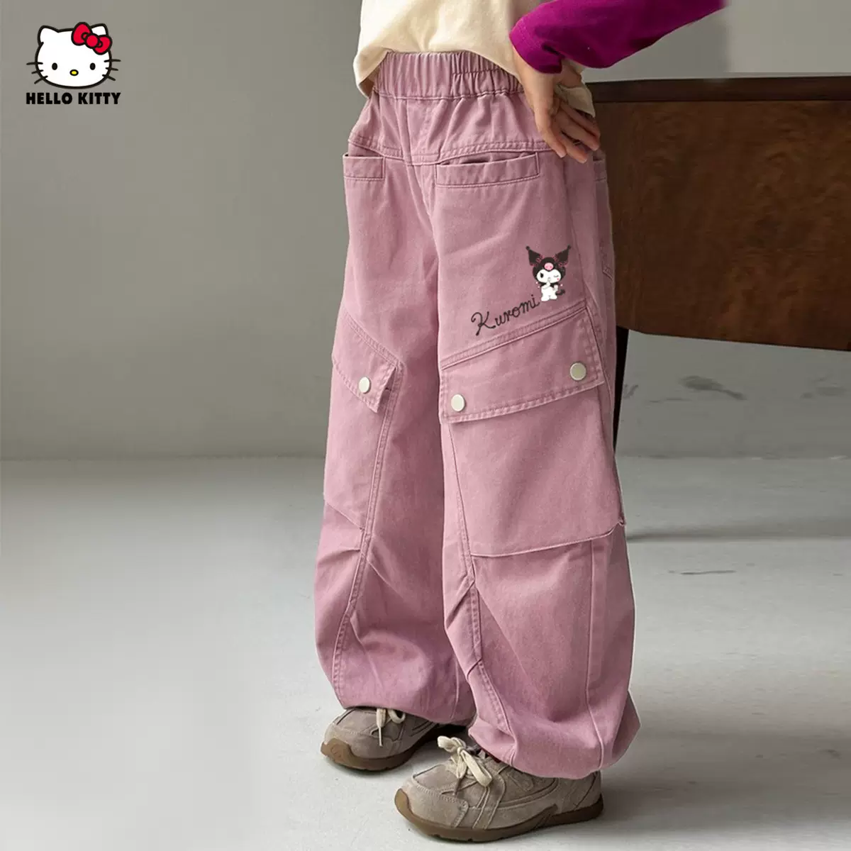 【酷洛米联名款】女童秋季阔腿工装裤2025新款中大童装裤子批发