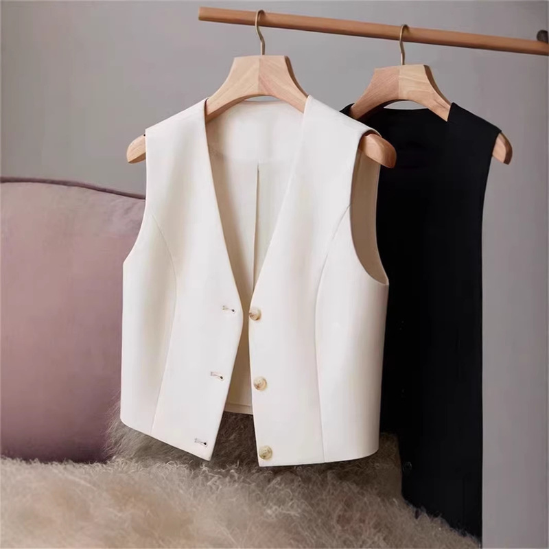 2026 Spring Polyester Short V-Neck Women's Vest Elegant Commuter Style Sleeveless Vest Top Blazer Sleeveless 2026 Spring Polyester Short V-Neck Women's Vest Elegant Commuter Style Sleeveless Vest Top Blazer Sleeveless