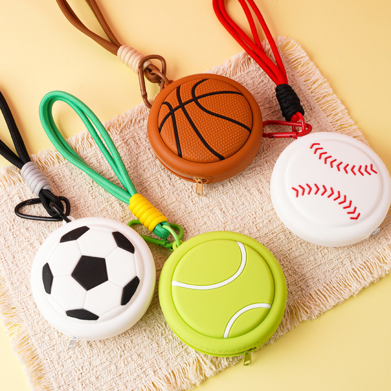 Trendy Sports Style Tennis Mini Storage Bag Silicone Coin Purse Basketball Earphone Bag Ball Bag Backpack Pendant Gift