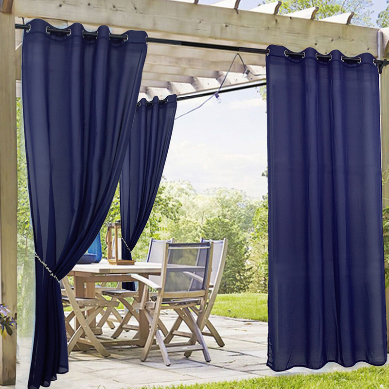 Factory direct European outdoor rainproof waterproof chiffon window screen solid color curtain finished cross-border perforated curtain wholesale