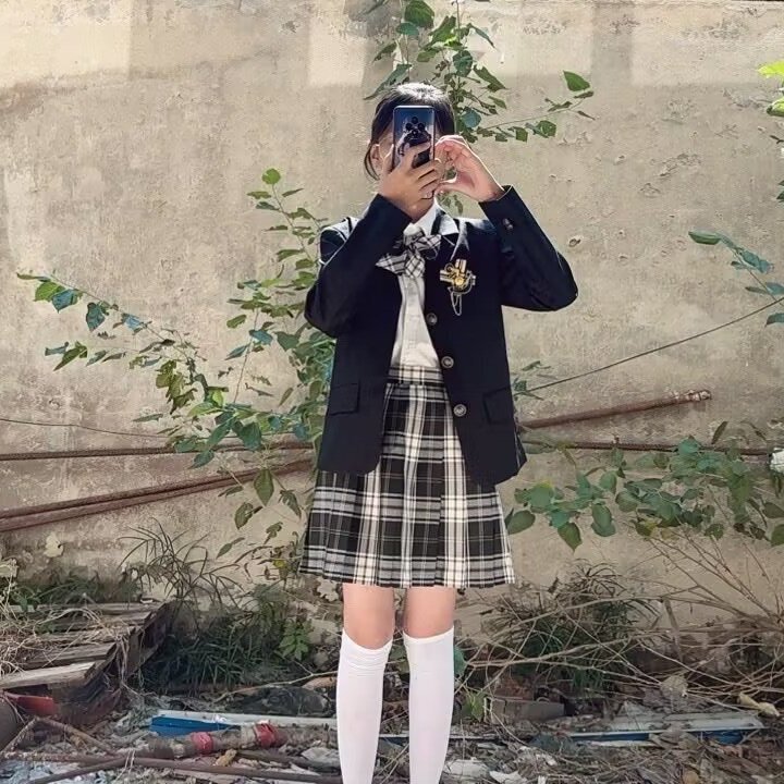 원래 벤조 JK 유니폼 세트 재킷 여자 학교 가을 및 겨울 대학 스타일 작은 회색 세트 세트