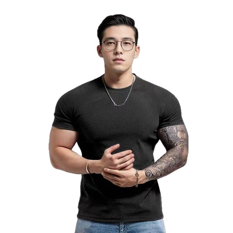 Transfronterizo pesado otoño y invierno de lana caliente abrasiva interior con camiseta deportiva de manga corta para hombres gruesa para mostrar la tendencia de fondo fuerte