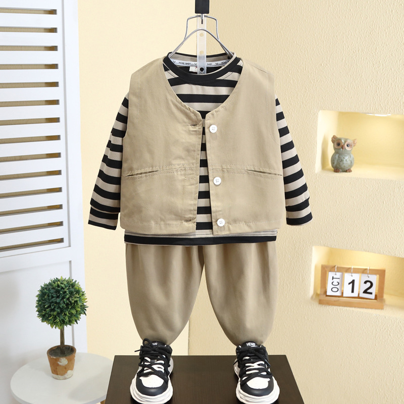 7101 Chaleco a rayas de primavera para niños Traje de primavera y otoño Chaleco guapo Chaleco de tres piezas para bebé