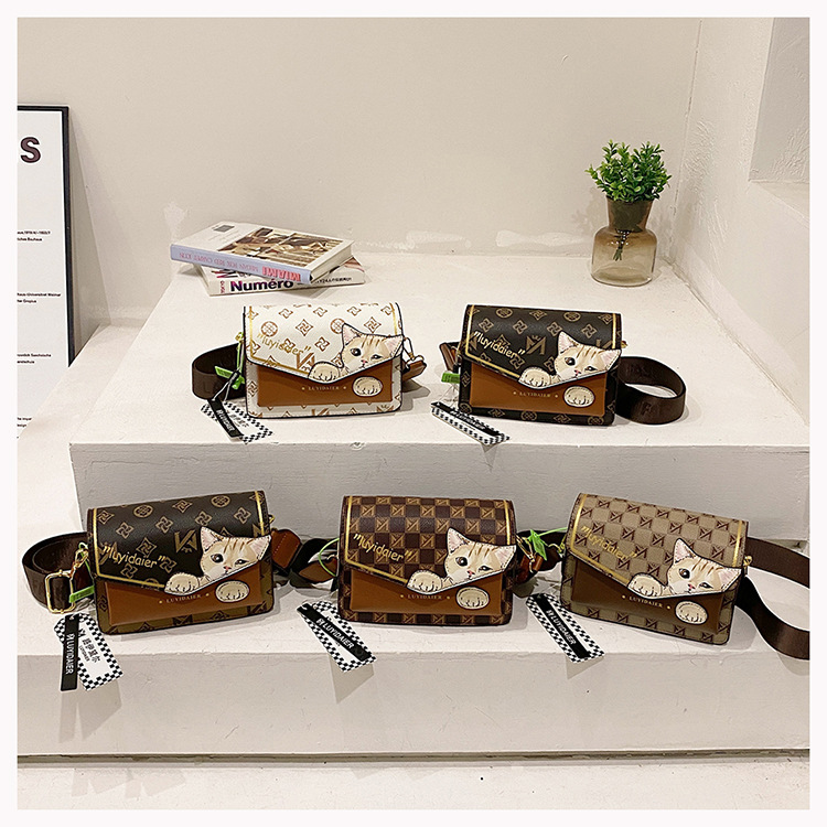 Bolso bandolera para mujer 2024, nuevo y moderno bolso bandolera con correa ancha y diseño de gato de dibujos animados, bolso de moda de alta gama para mujer._voghion.com