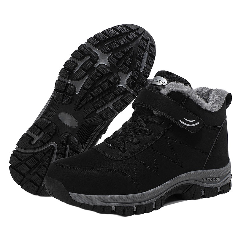 Venta directa de fábrica transfronteriza caliente pareja de invierno hombres y mujeres forrados de lana gruesa alta superior de algodón acolchado zapatos impermeables botas de nieve para los ancianos