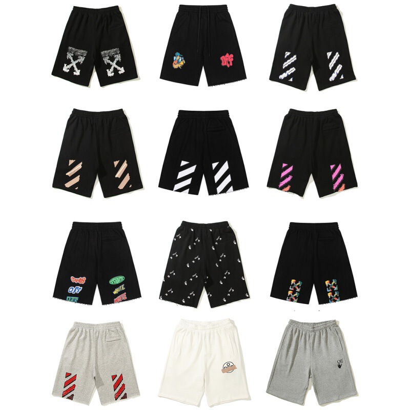 Trendy Off-White Painted Tape Arrow Shorts Unisex Loose Ow Casual Sweatpants Sports Five-Point Pants Summer
