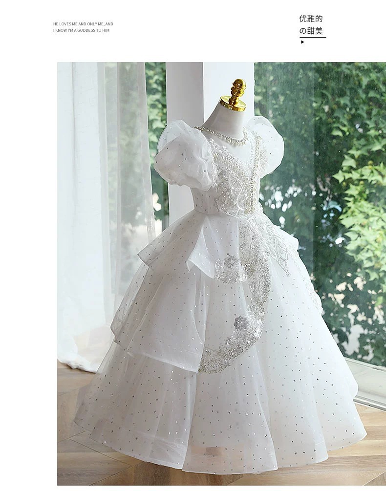 Robe De Demoiselle D'honneur Enfant Fille - À Manches Volantes, Brillante Avec Sequins - Pour Mariage, Baptême, Cérémonie (6 Mois à 9 Ans)
