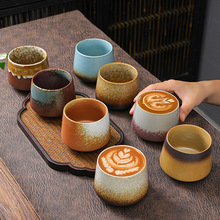 跨境陶瓷窯變濃縮咖啡杯創意粗陶拉花杯奶杯日式復古主人品茗杯子