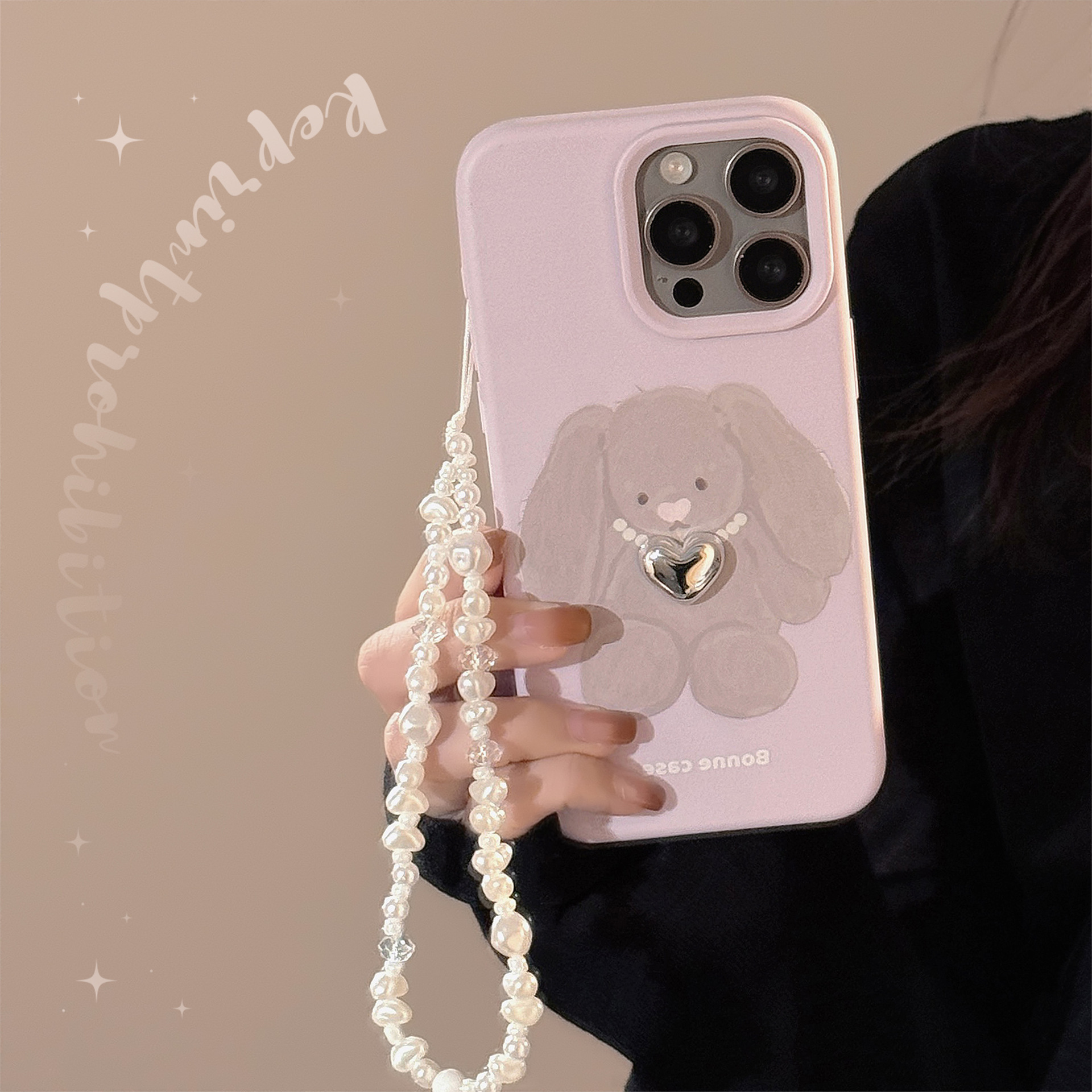 Protective Phone Case For IPhone 17 16 15 14 13 12 11 Pro Promax Plus 3D Pearl Necklace Rabbit Mobile Phone Case 15promax Korean Iphone Lanyard Soft_voghion.com