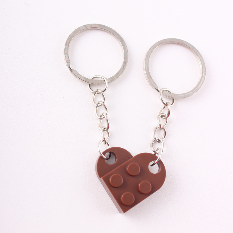 Dos en uno bloques de construcción de amor llavero pareja desmontable llavero amistad afecto en forma de corazón Qixi pequeño regalo