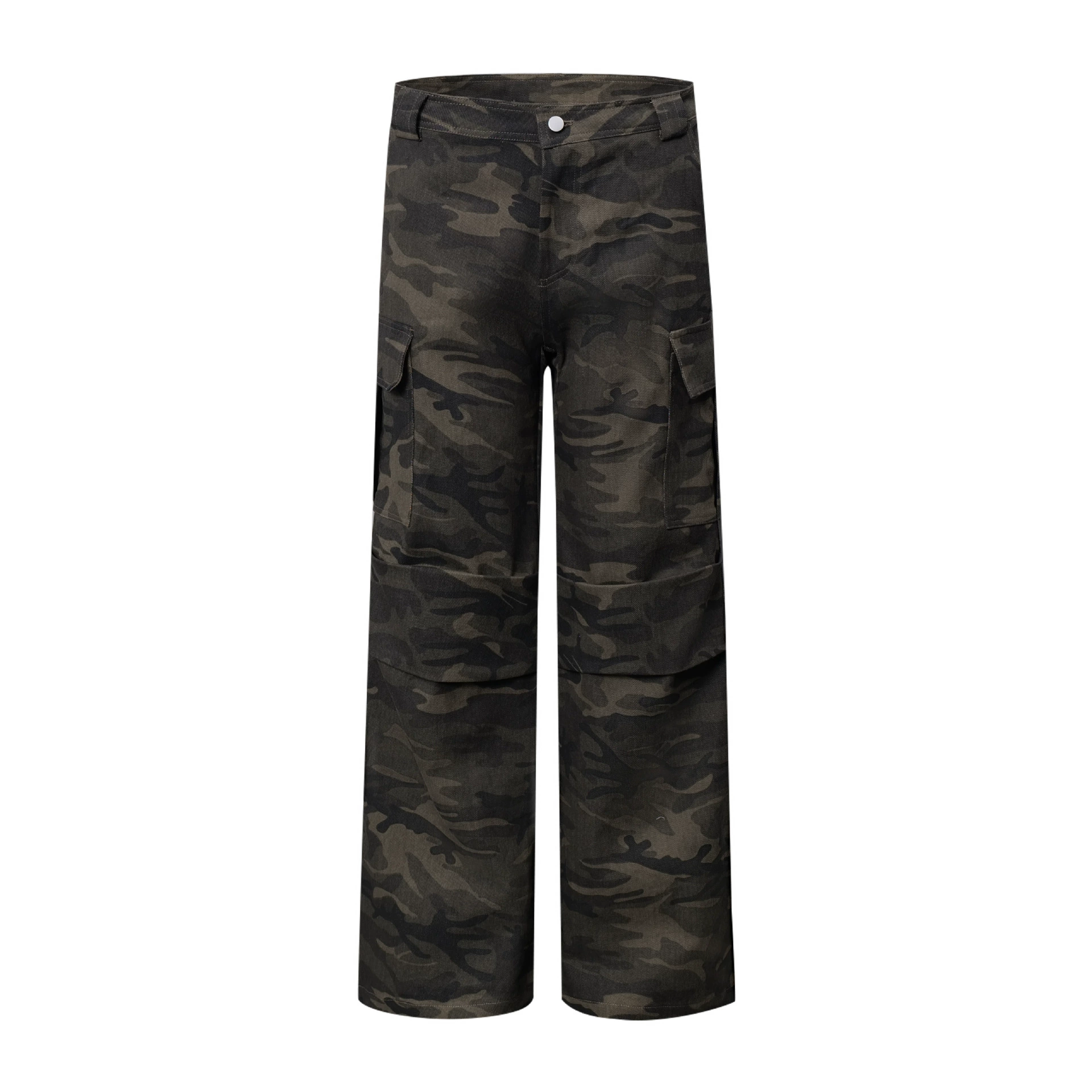Camouflage spring trousers, American style, trend of season, loose fit