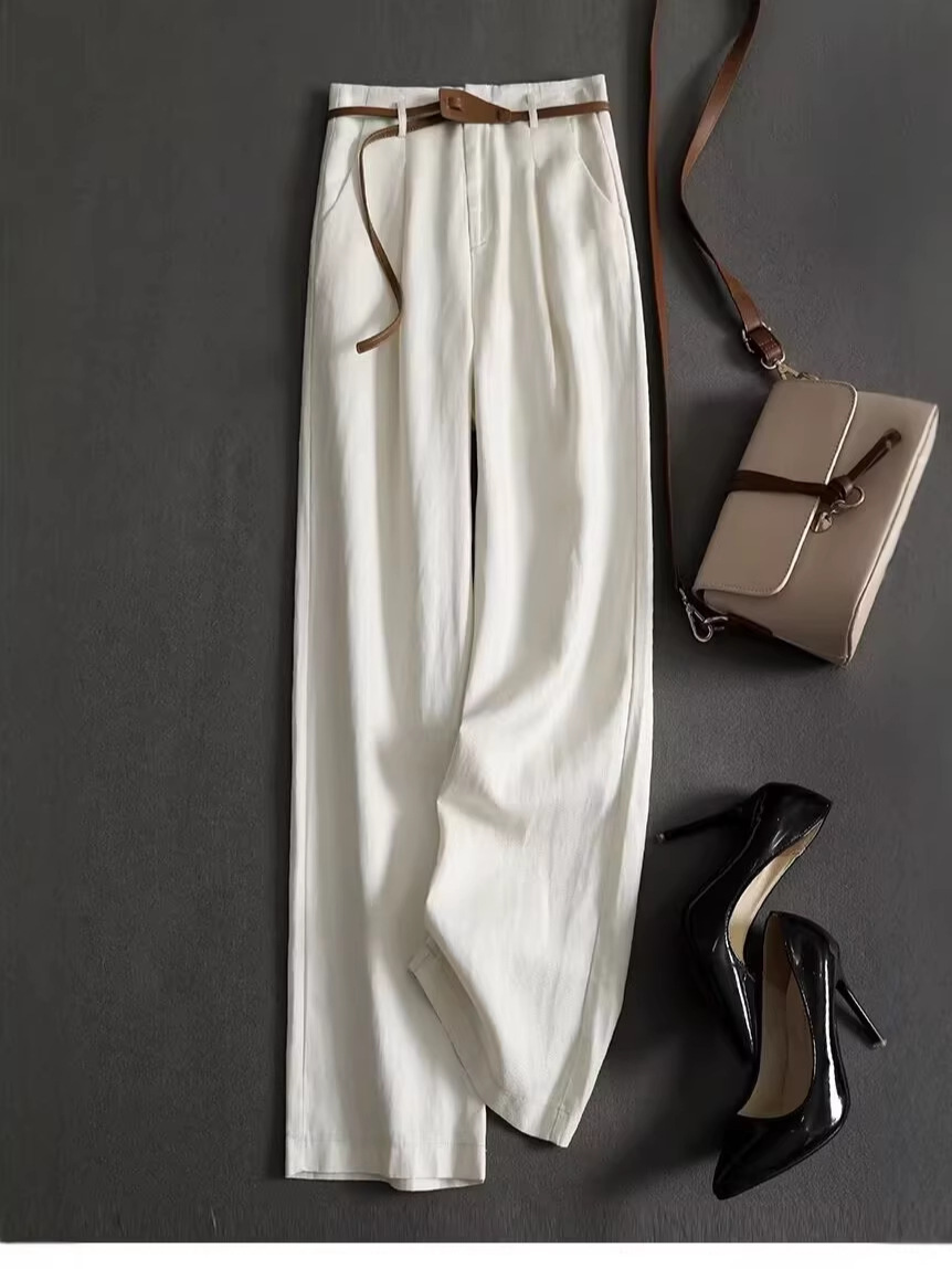 Quần culottes nữ ống rộng cạp cao chất liệu tencel linen cao cấp dáng suông thoải mái — màu trắng