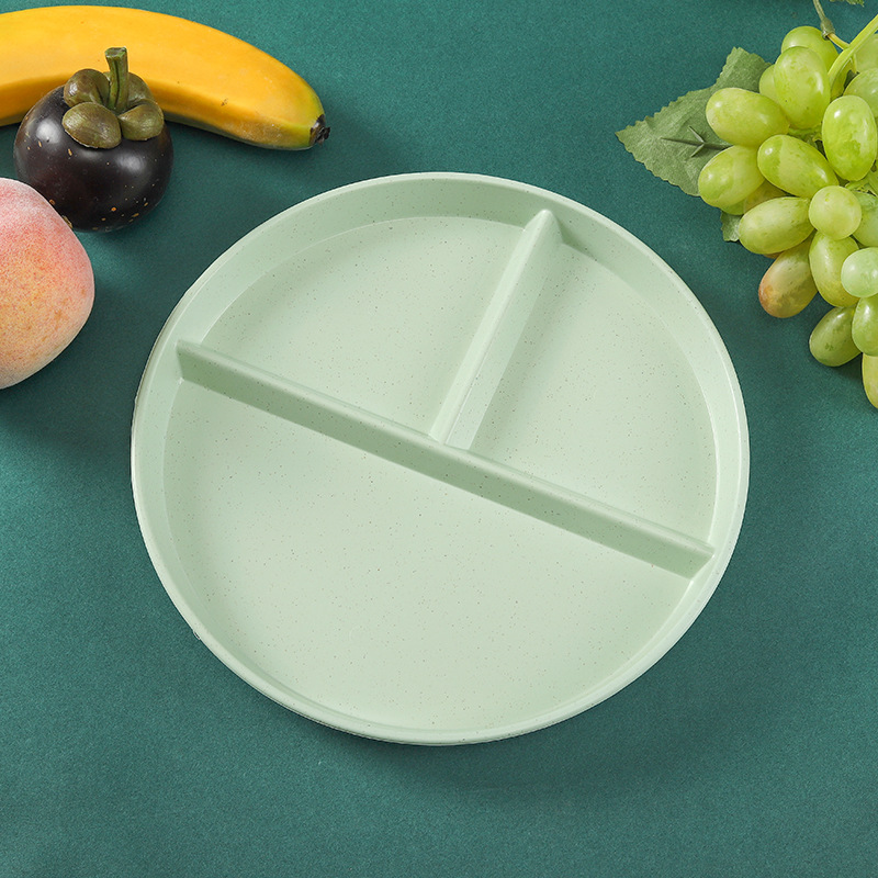 Plato redondo de tres compartimentos para reducir la ingesta de grasas, plato doméstico dividido anticaída de paja de trigo, juego de platos para desayuno Amazon