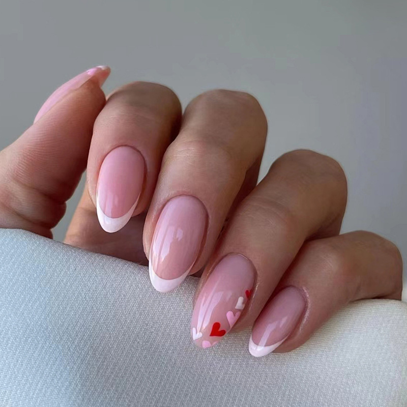 Foreign Trade Girl Powder Simple French Almond Armor Sweet Love Valentine's Day Wear Nail Patch Wholesale Foreign Trade Girl Powder Simple French Almond Armor Sweet Love Valentine's Day Wear Nail Patch Wholesale