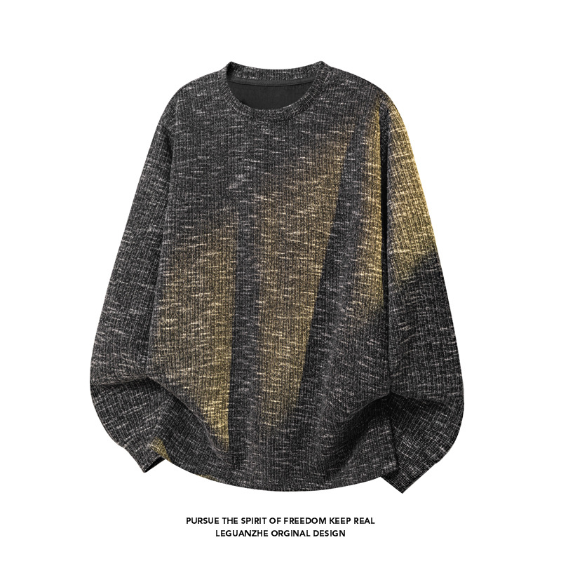 Langarmshirt aus Schneeflockengarn für Herren, trendige Frühlingsmarke, lockeres und lässiges Oberteil, gestrickte Basisschicht im amerikanischen Stil_voghion.com