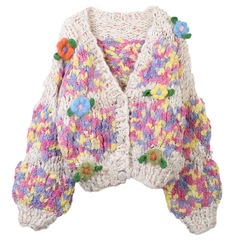 フランスのレトロなセーター秋冬の新型の婦人服のカラーの手作りの花の長袖のゆったりしている怠惰なニットのカーディガンの上着