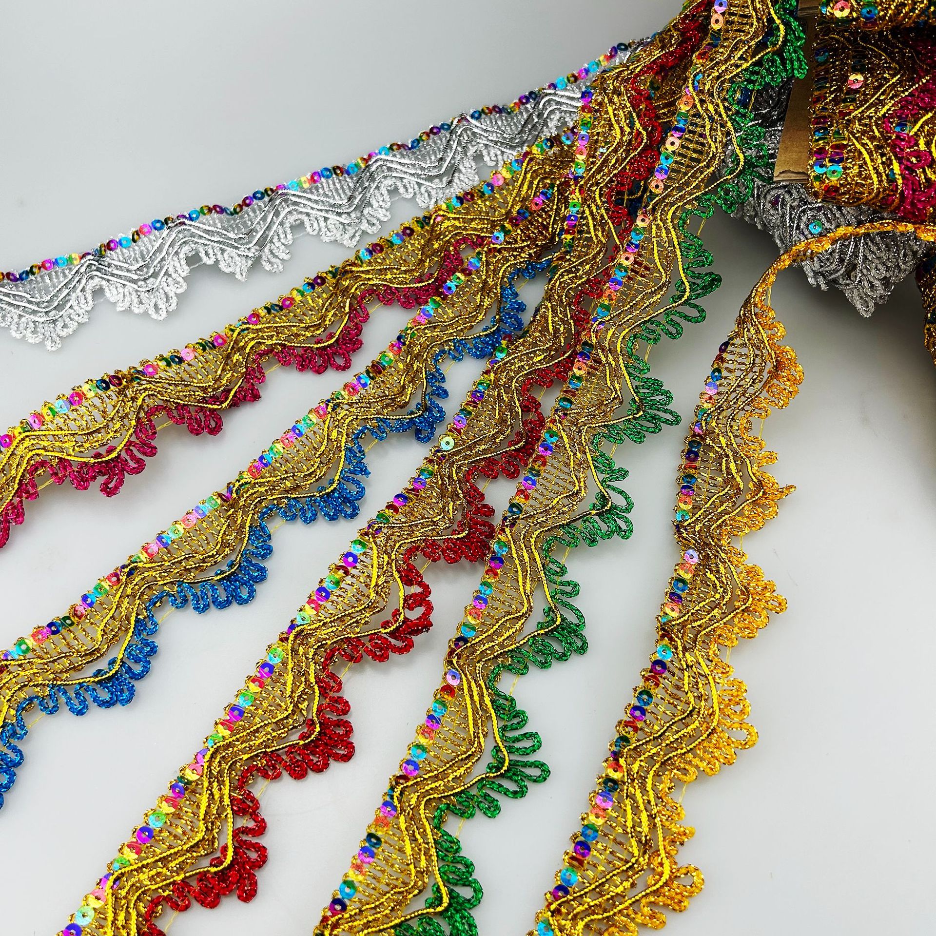 Triangular Gold Sequin Lace Trim for Truck Edge Decoration, Buddhist Altar Table Edge Trim, In-Stock Altar Decoration