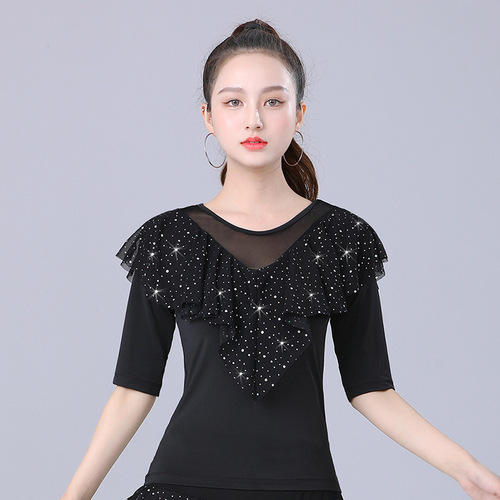 Latin dance clothing square dance clothing spring and summer new short-sleeved top performance clothing modern dance ballroom dance practice clothing for women