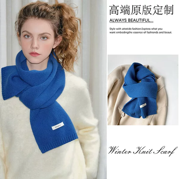 Wool Scarf Autumn and Winter High-End Solid Color Small Neck Warmer Women's Warm Knitted Neck Warmer 100% Wool Scarf Women's Wholesale