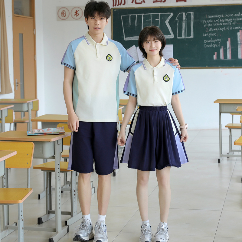 Junior High School Senior high school Games Opening Ceremony Student Class Uniform Summer College Style Color-matching Short-sleeved Graduation Season Photo-taking School Uniform