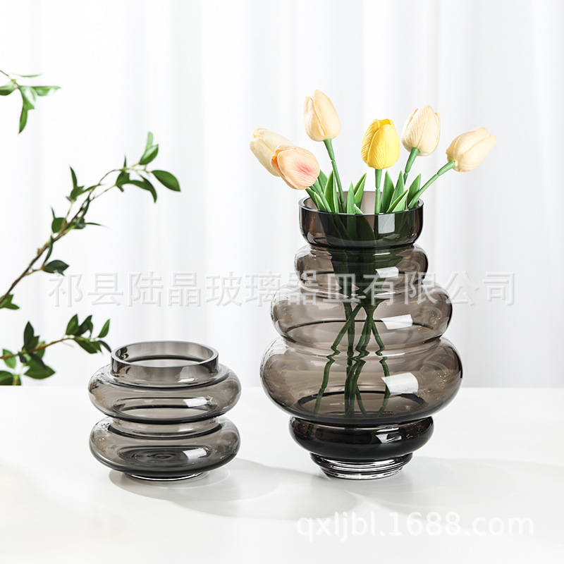 Florero de cristal de color medio antiguo florero de cristal de estilo nórdico hecho a mano decoración del hogar decoración del florero